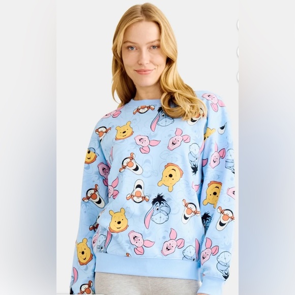 Disney Tops - NWOT Disney Winnie the Pooh & Friends Allover Graphic Sweatshirt Light Blue XS